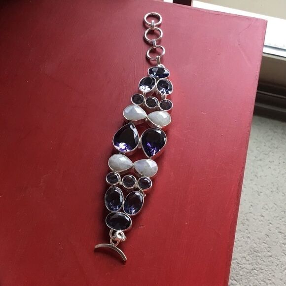 NWOT Sterling Moonstone & Iolite Adj. Bracelet - Picture 3 of 16